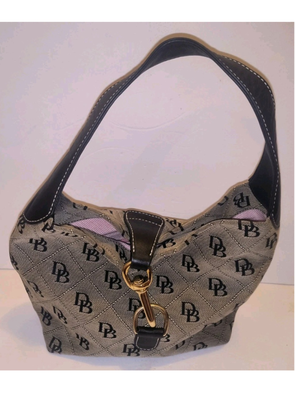 Vintage Y2K Dooney & Bourke Classic Monogram Hobo Shoulder Bag Pink Lining